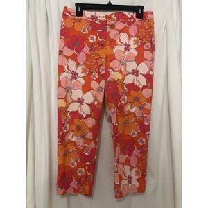 Talbots Size 8 Petite Perfect Crop Pant Orange & Pink Tropical Floral